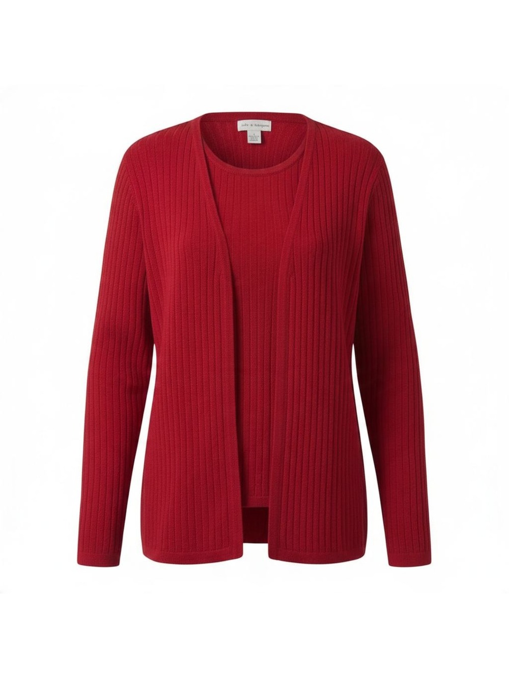 Croft & Barrow Layered Look Cardigan Sweater Women LG Red Ribbed Knit Pullover